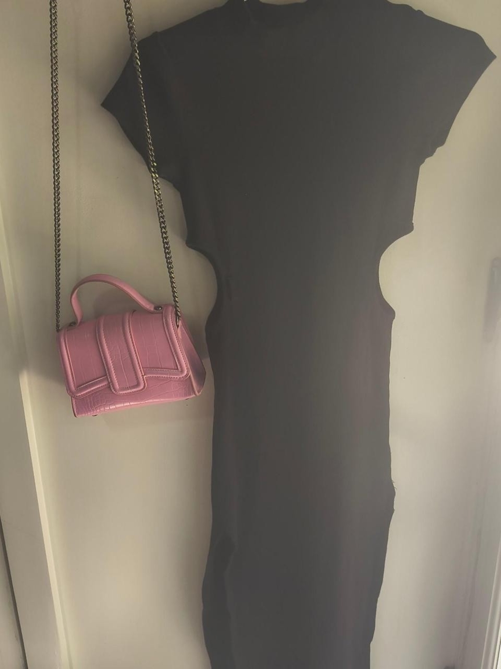 The Ragged Priest Black Maxi Dress with Pink Mini Bag